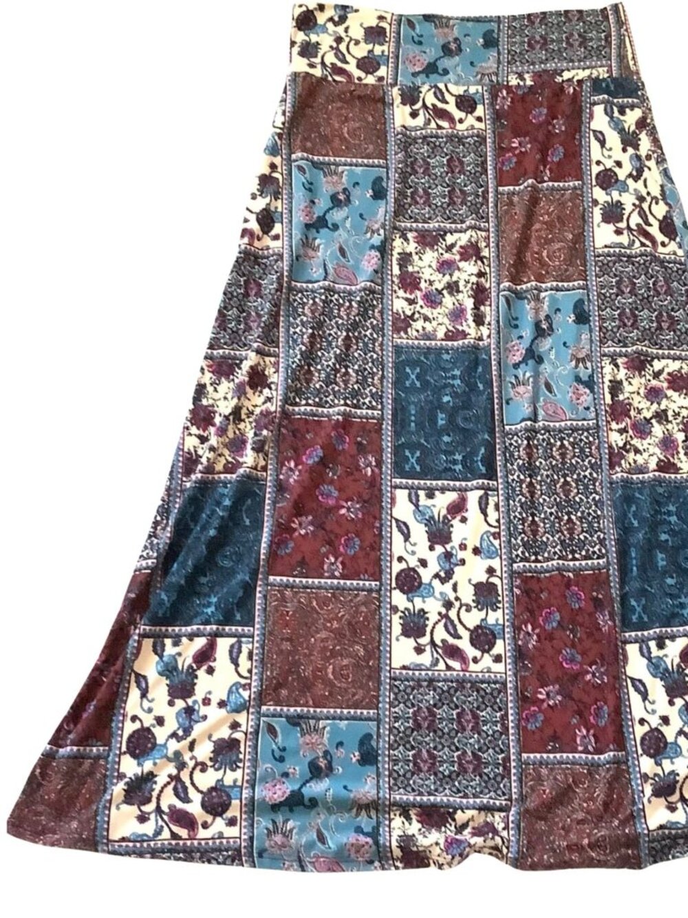 Agnes & Dora Maxi-Skirt Size-L Blue-Multi Patchwork Boho